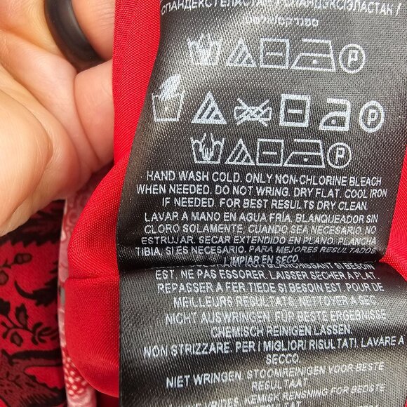 Guess Elysian Wrap Maxi Dress 6 Red Floral Boho Chiffon Layered Slit Lace Inset - Picture 11 of 16